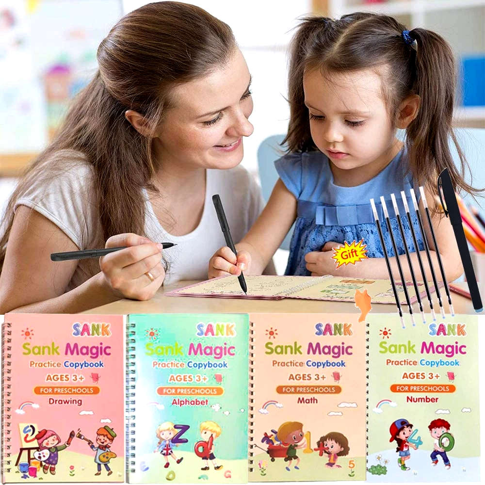 (Set of 4) Sank Magic Book for Kids (1 pen 10 refills 1 grip)